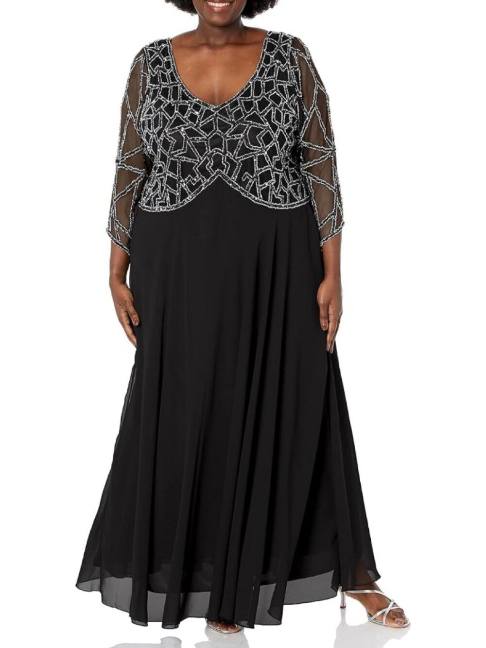 J Kara ✨ Women's Plus Size 3/4 Sleeve Geo Beaded Gown 16W NWT